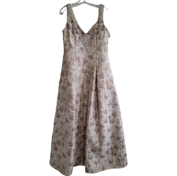 Aidan Mattox MD1E201398 Embellished Sweetheart Jacquard A-line Dress Gown Gold - Picture 3 of 12